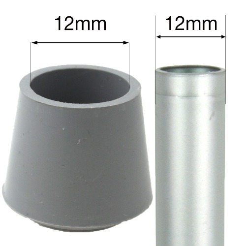 12mm Grey Rubber Ferrules For Desks, Tables & Chair Legs