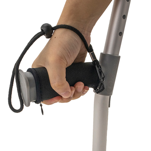 Soft Neoprene Crutch Grip Handle Covers With Wrist Strap Black